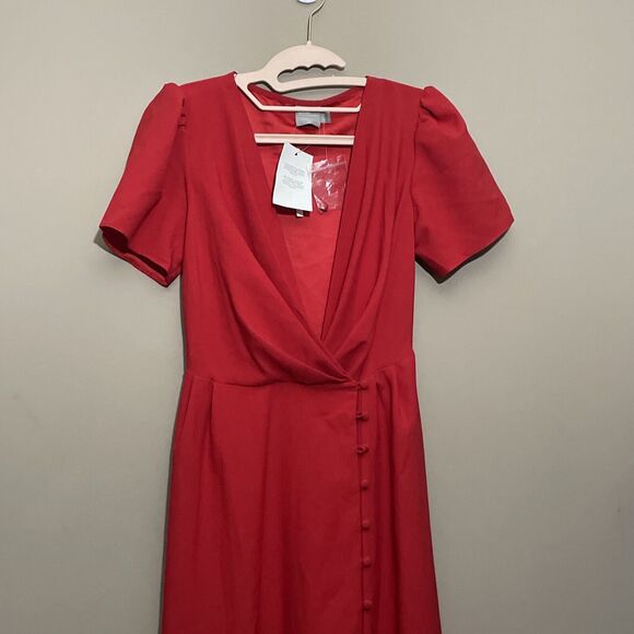 ASOS Red Button Through Wrap Top V Neck Short Sleeve Maxi Tea Dress NWT Size 0 - Picture 5 of 14